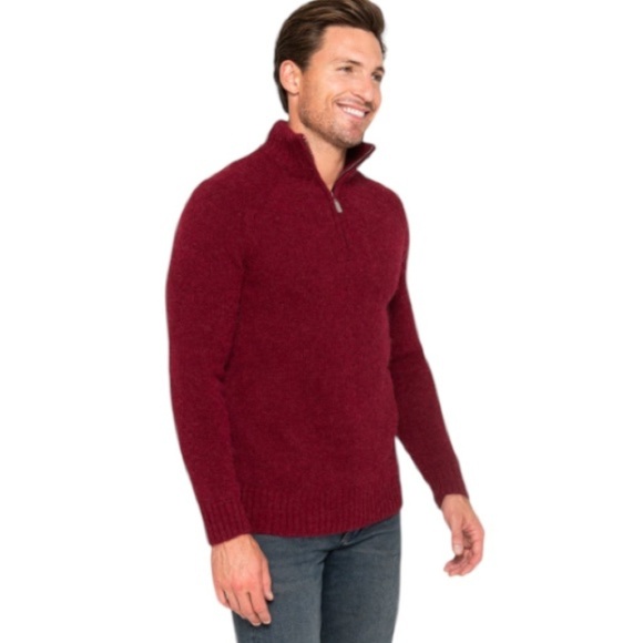 Pacas Men’s Alpaca Wool Sweater Quarter Zip NWT in Bordeaux Melange Red Size L - Picture 3 of 12